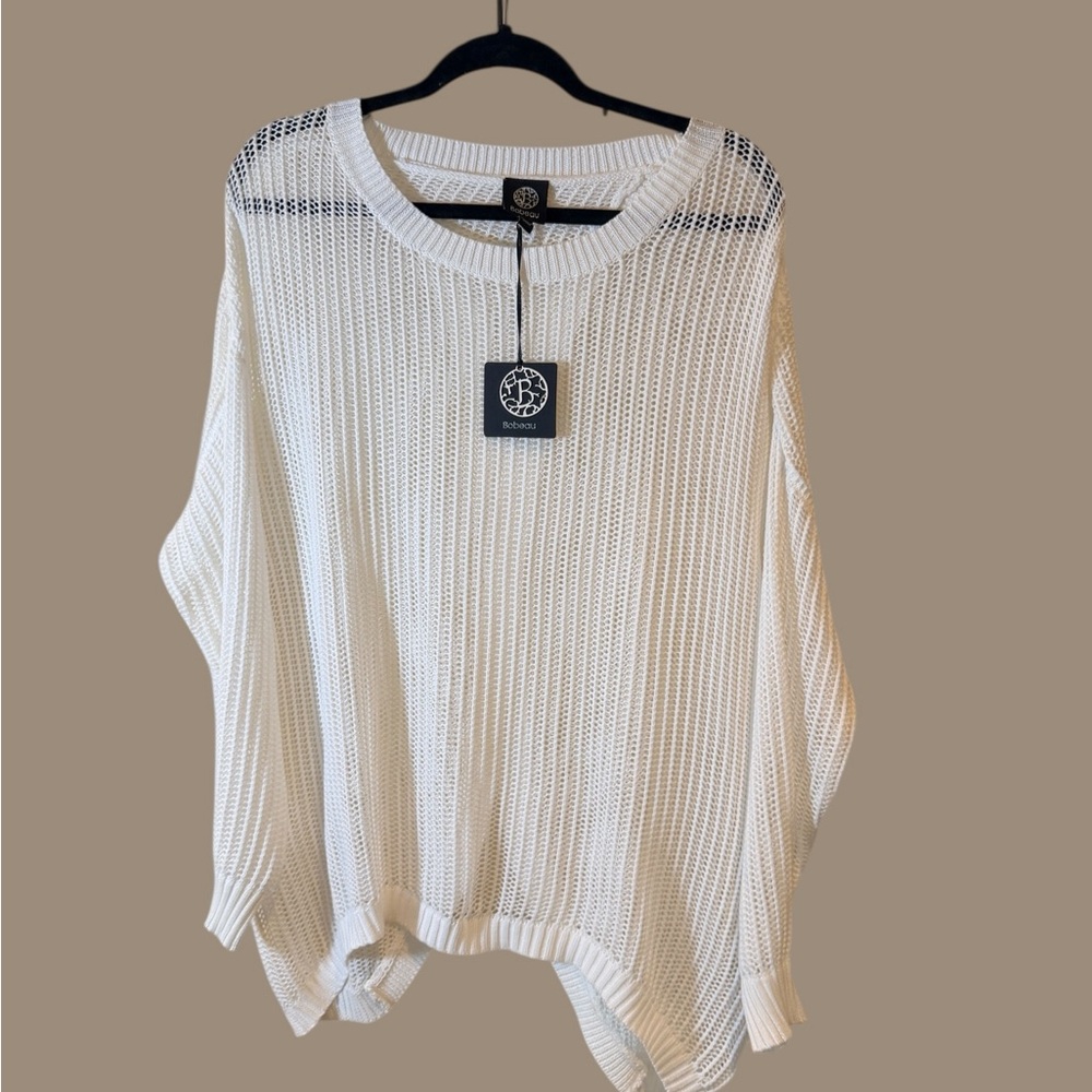bobeau Cream Open-Weave Scoop-Neck Sweater